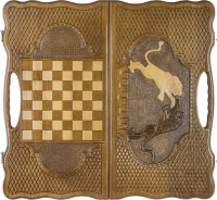 Нарды резные &quot;Битва львов&quot; с ручкой 60, Haleyan