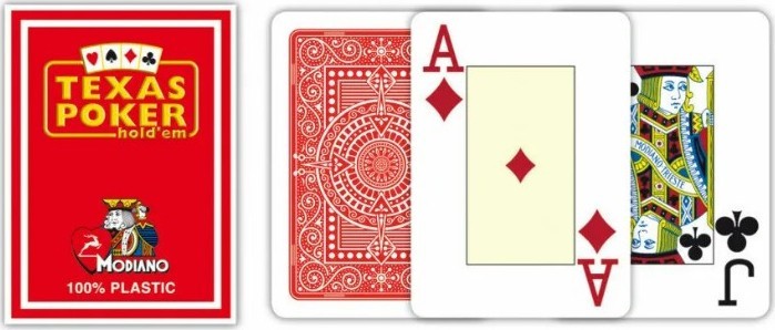 Карты "Modiano Texas Poker" 100% plastic 2 jumbo index red