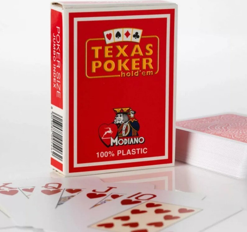 Карты "Modiano Texas Poker" 100% plastic 2 jumbo index red