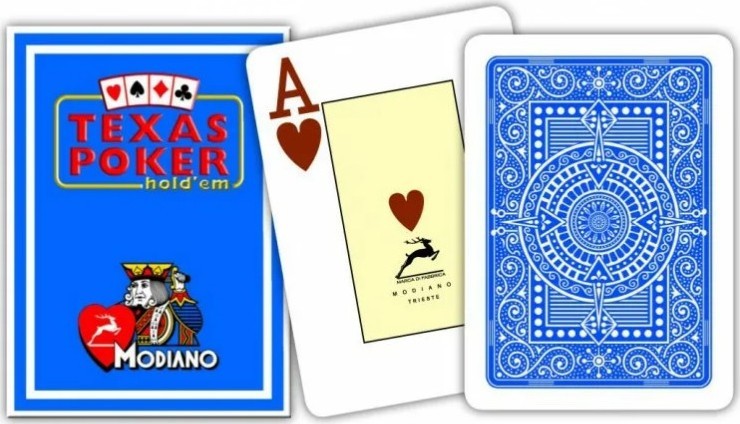 Карты "Modiano Texas Poker" 100% plastic 2 jumbo index blue