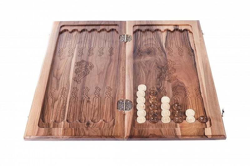 Нарды резные "Орнамент 3" с цельным рисунком, Mkhitaryan