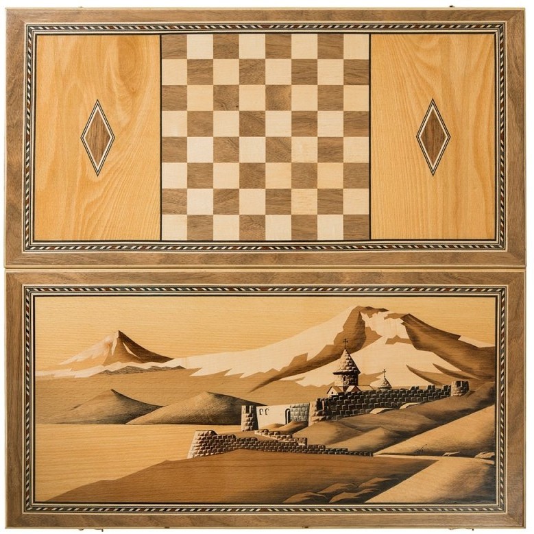 Нарды "Церковь у Арарата" инкрустация, AZ008, Zeynalyan