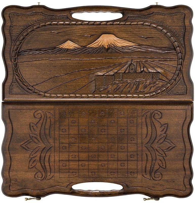 Нарды резные "Арарат и Хор Вирап" с ручкой 60, Haleyan