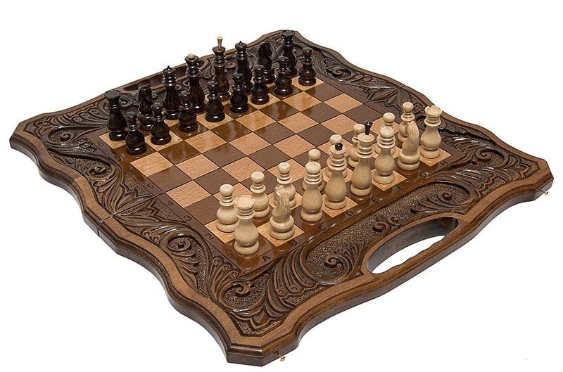 Шахматы + нарды резные "Афинские" 50 с ручкой, Haleyan