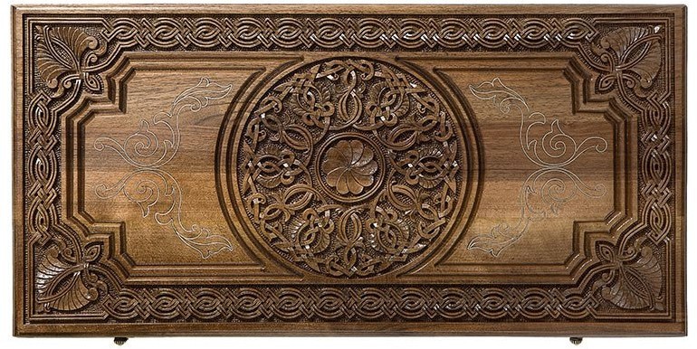 Нарды резные "Армянский узор" с серебром 60 орех, Haleyan