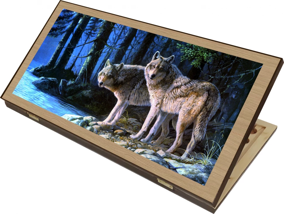 Нарды + Шашки Сирия Волки в лесу большие (Россия, дерево, 60 см), Partida