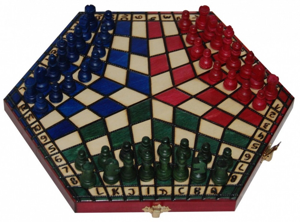 Шахматы "На троих" малые Madon (деревянные, Польша)