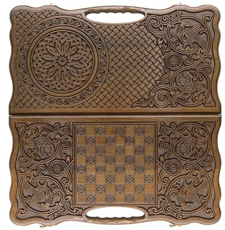 Нарды резные "Армянский узор 6" с ручкой 60, Haleyan