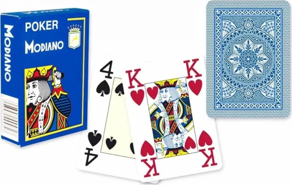 Карты Modiano Poker 4 Jumbo 100% plastic blue
