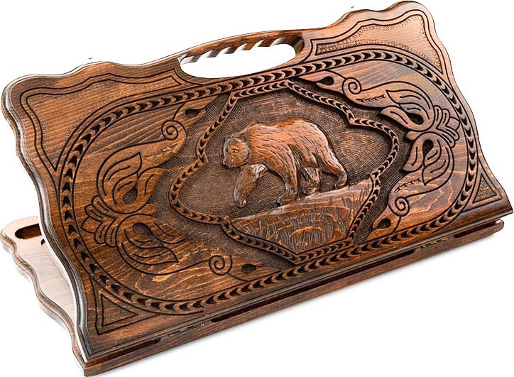 Нарды резные "Медведь" с ручкой, Haleyan