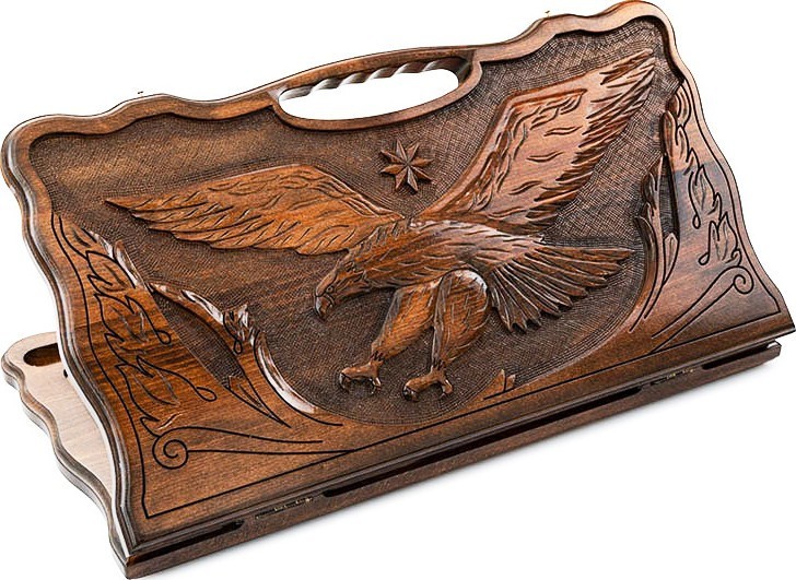 Нарды резные "Летящий Орел" с ручкой 60, Haleyan