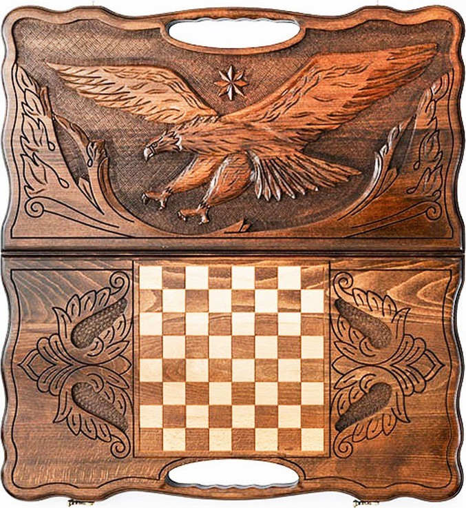 Нарды резные "Летящий Орел" с ручкой 60, Haleyan