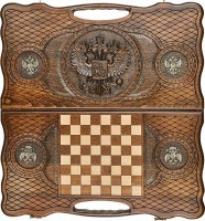 Нарды резные &quot;Герб РФ 3&quot; с бронзой 60, Haleyan