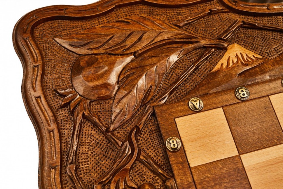 Шахматы + нарды резные "Неркени" 60, с ручкой, Haleyan