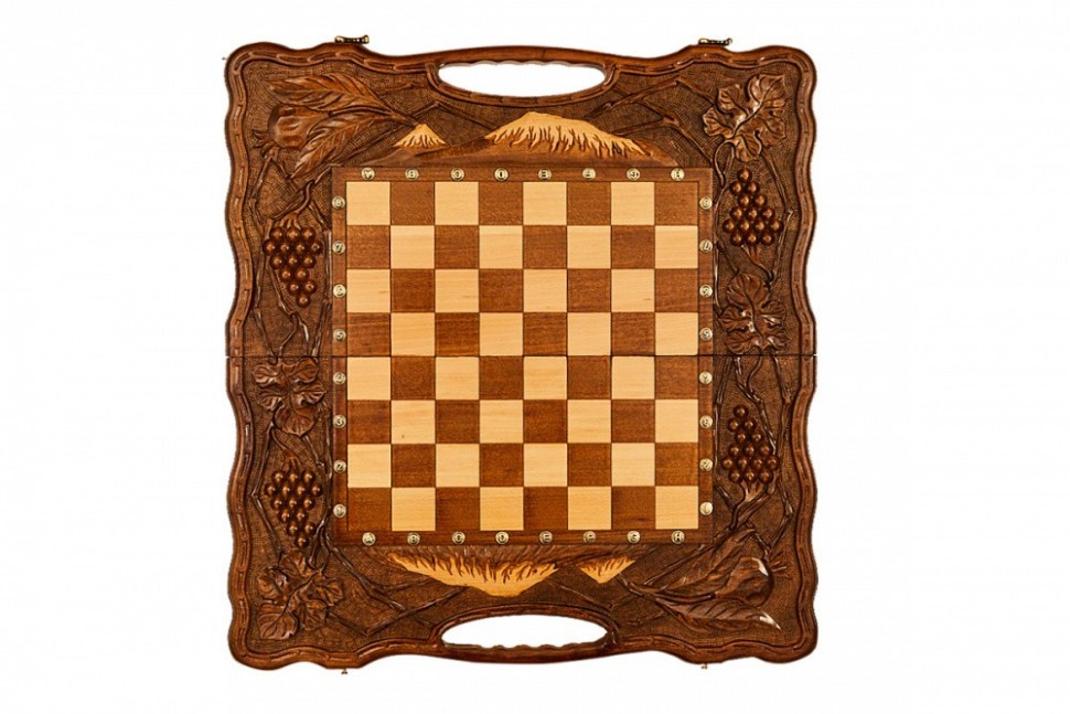 Шахматы + нарды резные "Неркени" 60, с ручкой, Haleyan