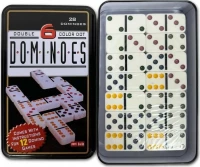 Домино в железном боксе, 6 цветных точек, Partida 19х12 см, костяшка 5х2,5 см