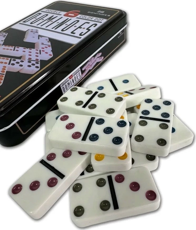 Домино в железном боксе, 6 цветных точек, Partida 19х12 см, костяшка 5х2,5 см
