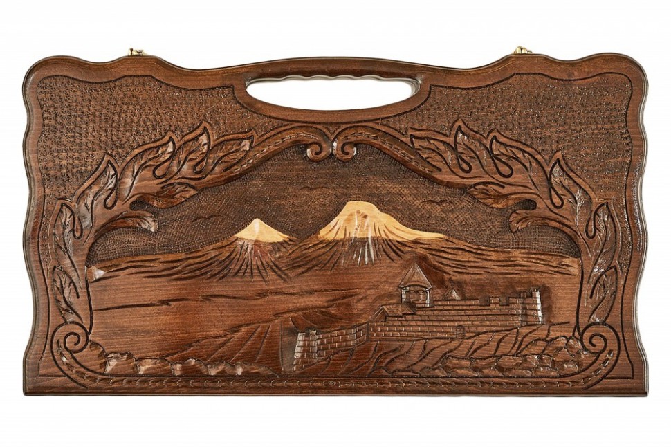 Нарды резные "Арарат и Хорвирап 2" с ручкой 60, Haleyan