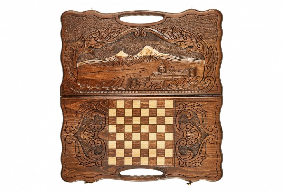 Нарды резные "Арарат и Хорвирап 2" с ручкой 60, Haleyan