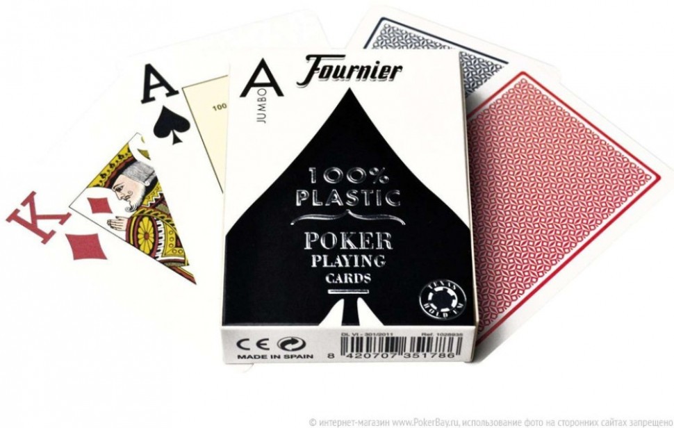 Карты "Fournier no. 2800 jumbo index blue" 100% пластик